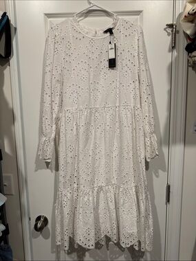 Banana Republic Factory White Eyelet Long-Sleeve Midi Dress